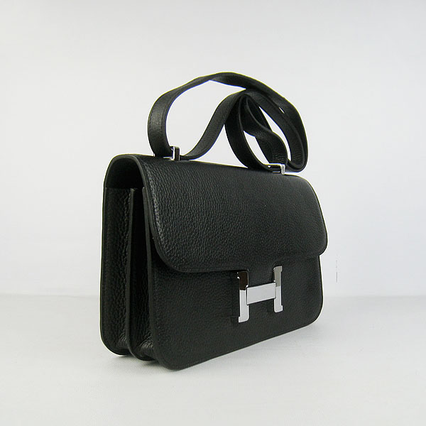 7A Hermes Constance Togo Leather Single Bag Black Silver Hardware H020